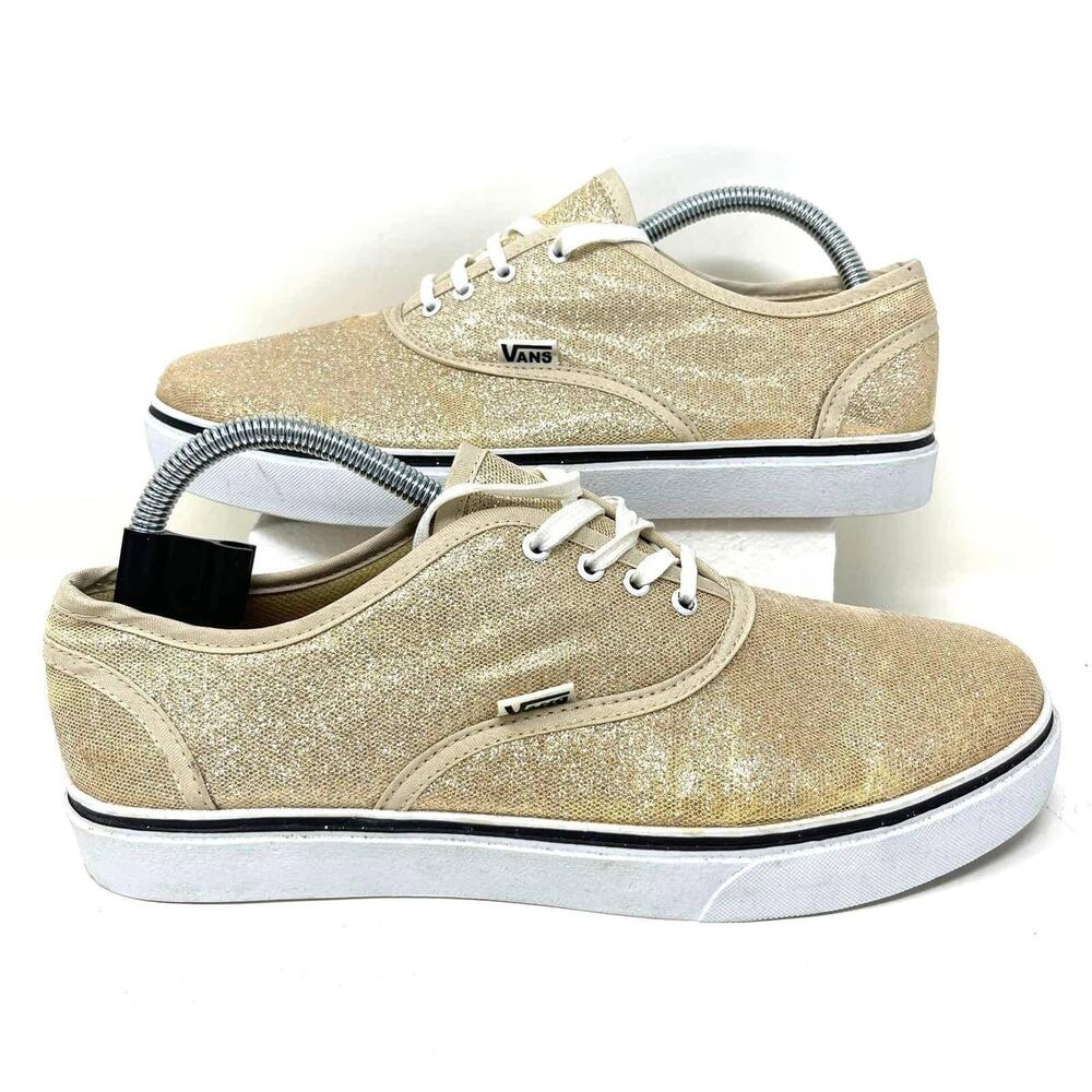 Vans Mens Glitter Skate Shoes Low Top Lace Up Sneakers Metallic Gold‎ Size 6.5
